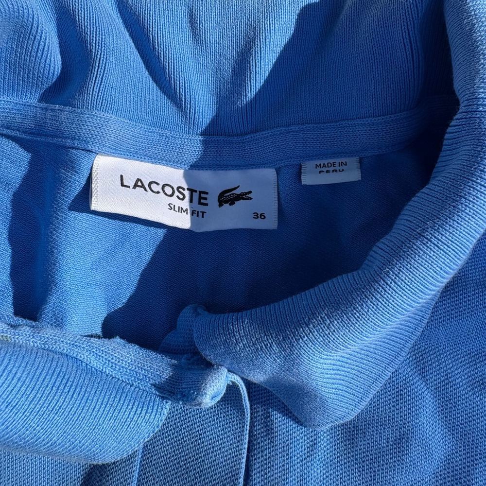 Lacoste Slim Fit Polo Shirt Blue Short Sleeve Pique Cotton Size 36 Small - Picture 2 of 3